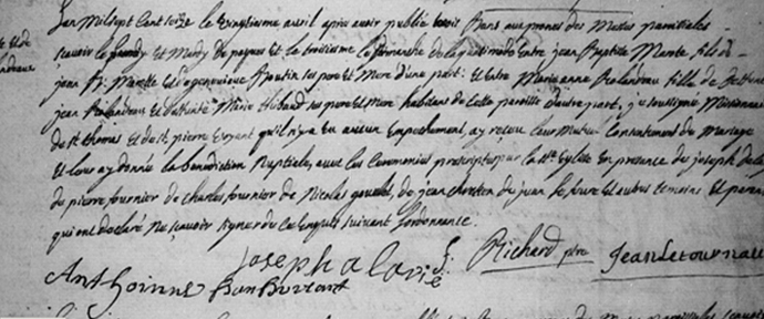 mariage de Marie-Anne Laurendeau et Jean-Baptiste Marotte-Labont
