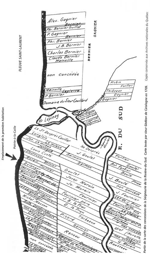 emplacement de la premire maison Blanger sur la carte de la Seigneurie du Fief St-Luc