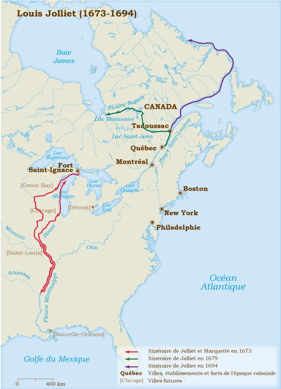 carte des voyages de Jolliet